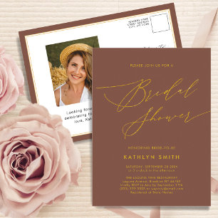 Terracotta Elegant Script Modern Bridal Shower Invitation Postcard