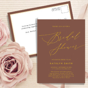 Terracotta Elegant Script Modern Bridal Shower Invitation Postcard
