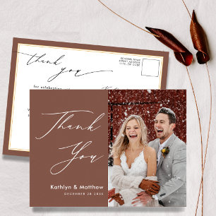 Terracotta Elegant Script Modern Wedding Thank You Postcard