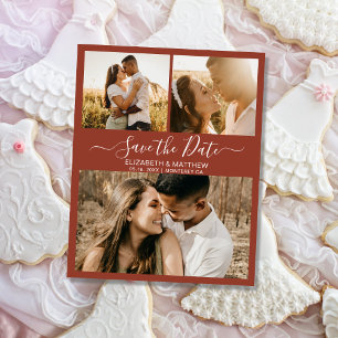 Terracotta Elegant Script Photo Collage Wedding Save The Date