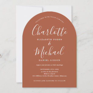 Terracotta Elegant Script QR Code Arch Wedding Invitation