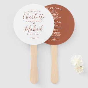 Terracotta Elegant Script Wedding Program Hand Fan