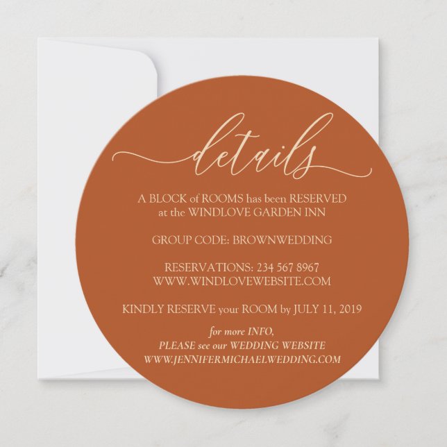 Terracotta Elegant Simple Wedding Details Invitation (Front)