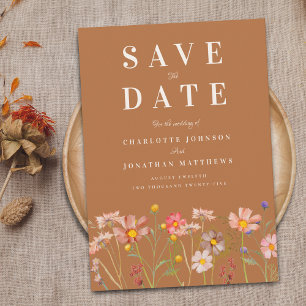 Terracotta Elegant Wildflower Meadow Wedding Save The Date