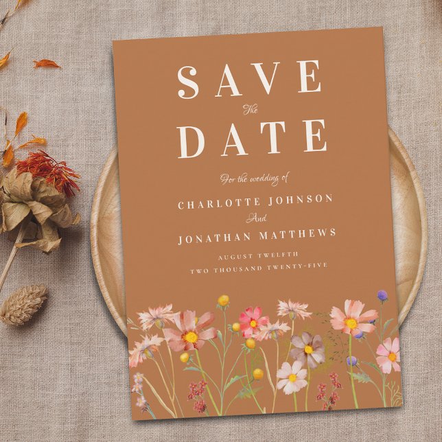 Terracotta Elegant Wildflower Meadow Wedding Save The Date (Terracotta Elegant Wildflower fall Wedding save the date)