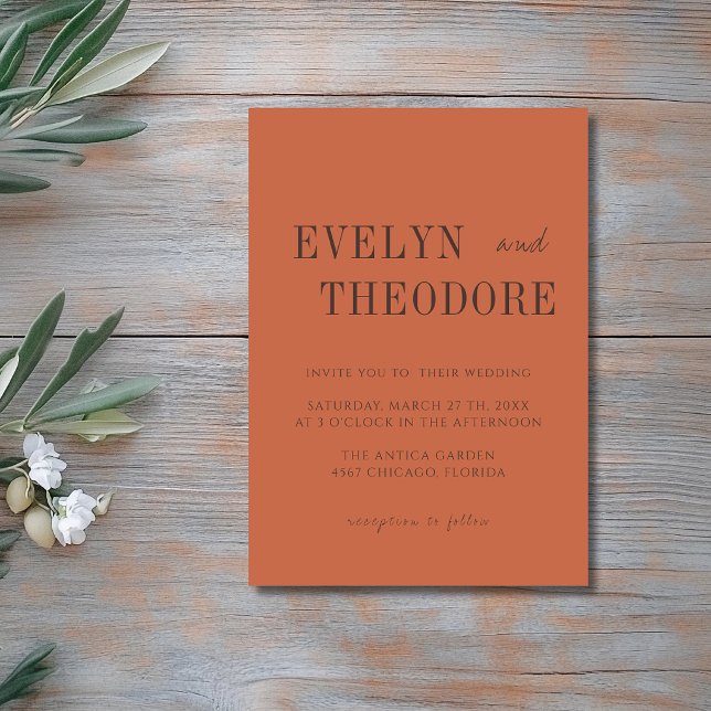 Terracotta & Espresso Minimalist Simple Wedding Invitation (Creator Uploaded)