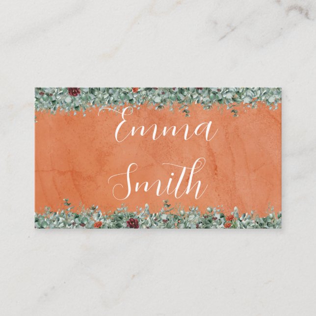 Terracotta Eucalyptus Burgundy Orange Floral Enclosure Card (Front)
