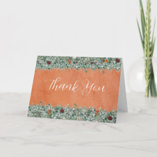 Terracotta Eucalyptus Burgundy Orange Floral Thank You Card