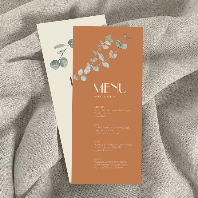 Terracotta Eucalyptus Deco Dinner and Drink menu (Creator Uploaded)