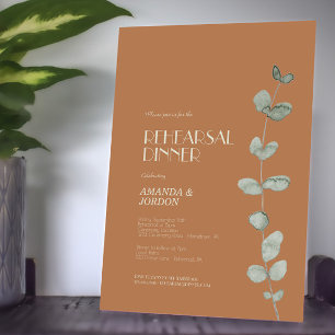 Terracotta Eucalyptus Deco Rehearsal Dinner Invitation