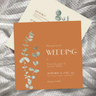 Terracotta Eucalyptus Deco Square All One Wedding Invitation