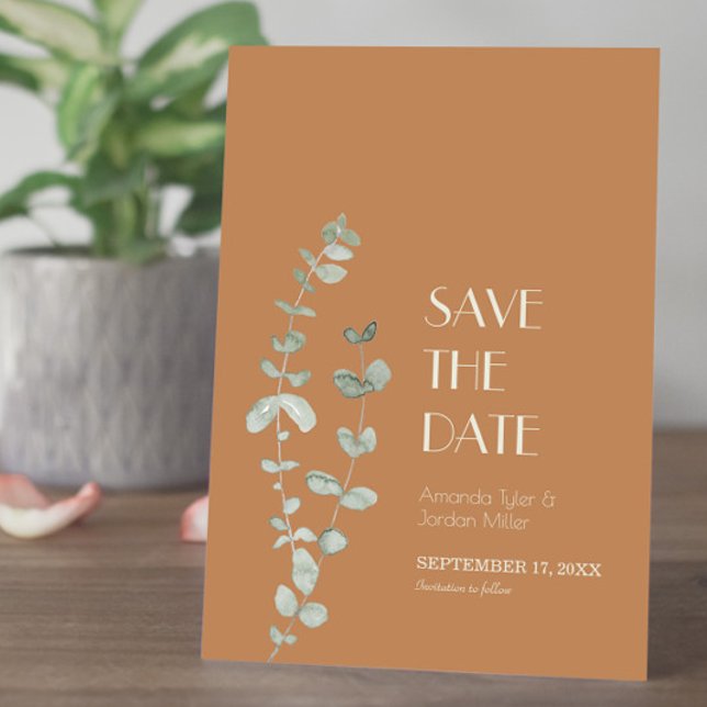 Terracotta Eucalyptus Deco Wedding Save The Date (Creator Uploaded)