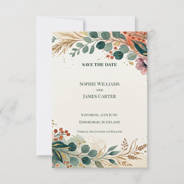 Terracotta Eucalyptus Save The Date Card (Front)