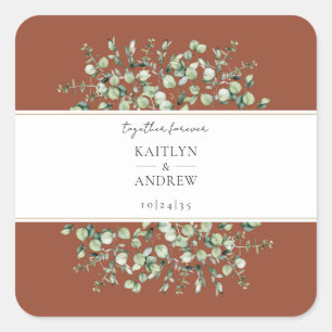 Terracotta Eucalyptus Together Forever Wedding  Square Sticker