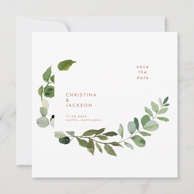 Terracotta Eucalyptus Wedding Square Save the Date (Front)
