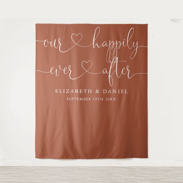 Terracotta Ever After Heart Script Wedding Tapestry (Front)