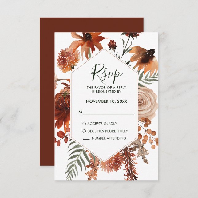 Terracotta Fall Autumn RSVP Wedding Response Card (Front/Back)