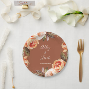 Terracotta Fall Boho Floral Wedding Paper Plate