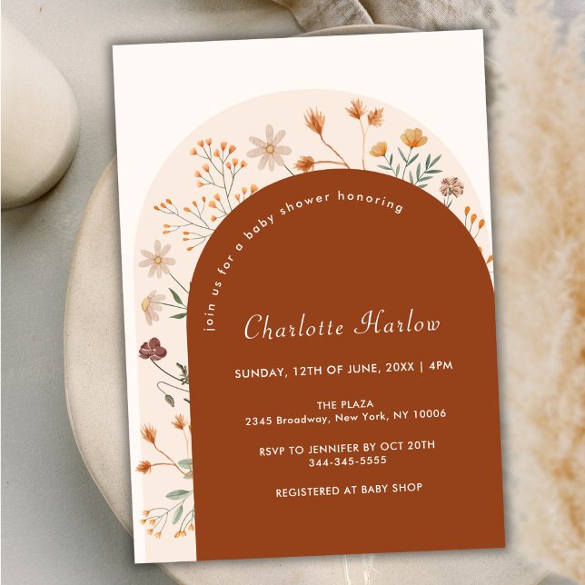 Terracotta Fall Boho Wildflower Arch Baby Shower Invitation (Terracotta Fall Boho Wildflower Arch Baby Shower Invitation)