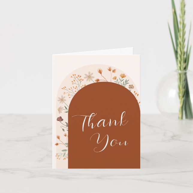 terracotta Fall Boho Wildflower Arch Baby Shower Thank You Card (Front)