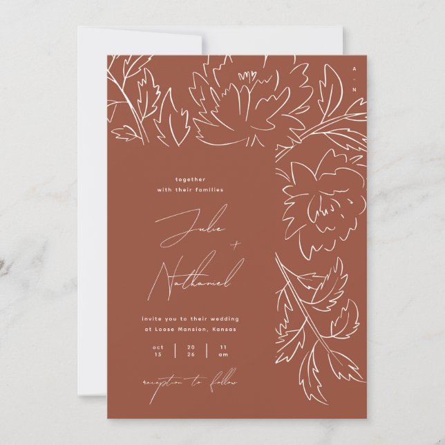 Terracotta Fall Burnt Orange Boho Floral Wedding Invitation (Front)
