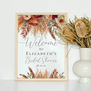 Terracotta Fall Dried Flowers Pampas Grass Welcome Poster