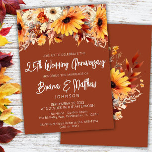 Terracotta Fall Floral 25th Wedding Anniversary Invitation