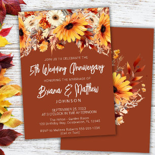 Terracotta Fall Floral 5th Wedding Anniversary  Invitation