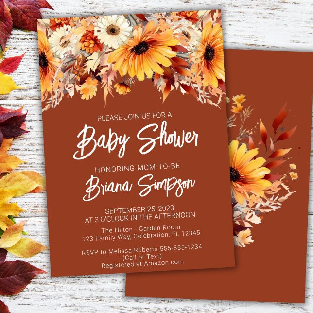 Terracotta Fall Floral Baby Shower Invitation (Creator Uploaded)
