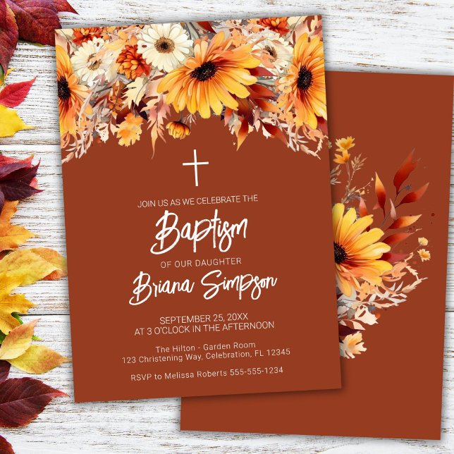Terracotta Fall Floral Baptism Invitation (Creator Uploaded)
