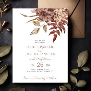 Terracotta fall floral boho wedding invitation