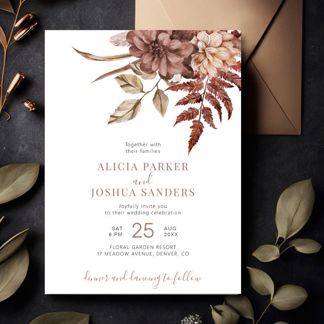 Terracotta fall floral boho wedding invitation (Creator Uploaded)