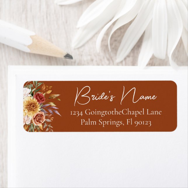 Terracotta Fall Floral Bridal Return Address Label (Insitu)