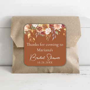 Terracotta Fall Floral Bridal Shower Favours Square Sticker