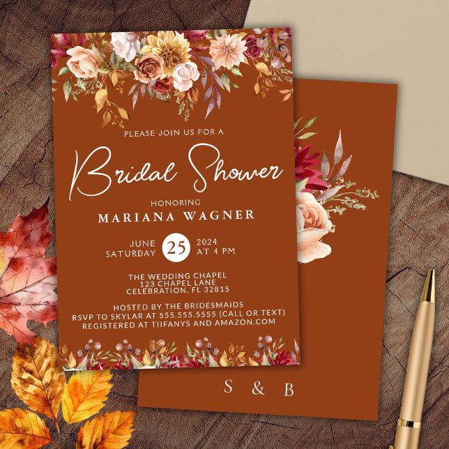 Terracotta Fall Floral Bridal Shower Invitation (Creator Uploaded)
