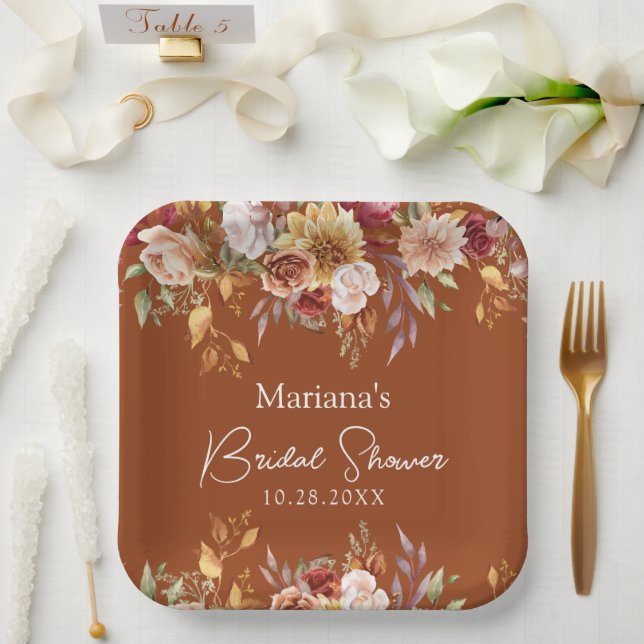 Terracotta Fall Floral Bridal Shower Paper Plate (Wedding)