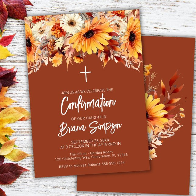 Terracotta Fall Floral Confirmation Invitation (Creator Uploaded)