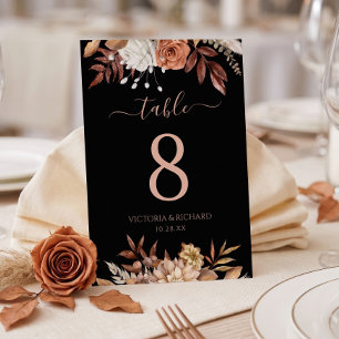 Terracotta Fall Floral Foliage Black Fall Wedding Table Number