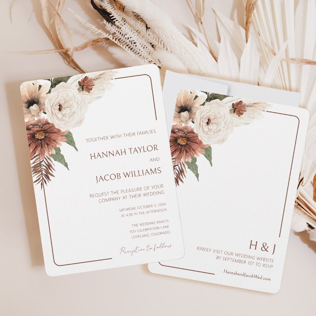 Terracotta Fall Floral Modern Wedding Invitation (Creator Uploaded)