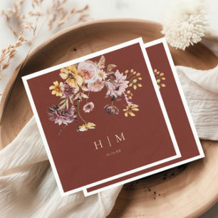 Terracotta Fall Floral Monogram Wedding  Napkin