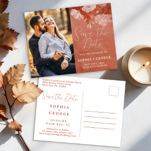 Terracotta Fall Floral Save the Date Postcard