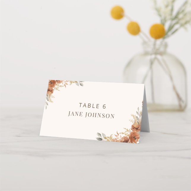Terracotta Fall Floral Table Number Wedding  Place Card (Front)