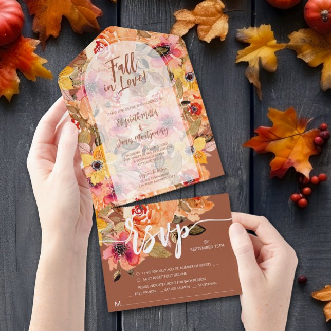 Terracotta Fall Floral Wedding All In One Invitation (Creator Uploaded)