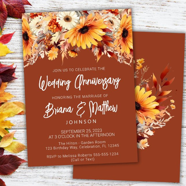 Terracotta Fall Floral Wedding Anniversary  Invitation (Creator Uploaded)