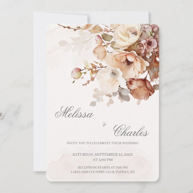 Terracotta fall floral Wedding Invitation (Front)