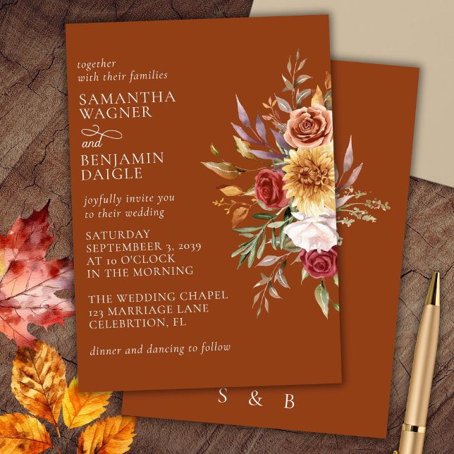 Terracotta Fall Floral Wedding Invitation (Creator Uploaded)