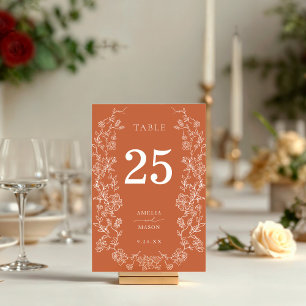 Terracotta Fall Floral Wedding Table Number