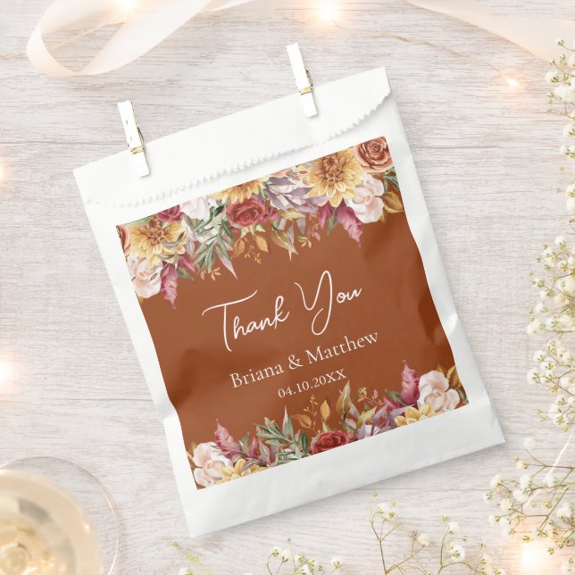 Terracotta Fall Foliage Flowers Wedding  Favour Bag (Clipped)