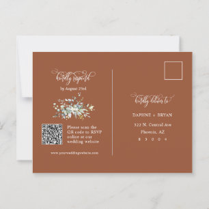 Terracotta Fall Green Leaves QR Code Address RSVP Postcard