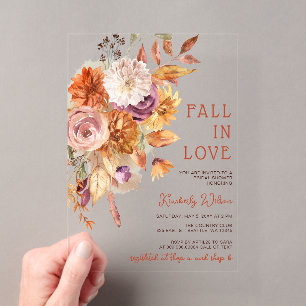 Terracotta Fall in Love Floral Fall Bridal Shower Acrylic Invitations